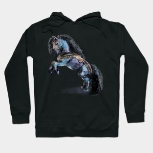 Friesian Black Stallion Horse Medieval Watercolor Hoodie